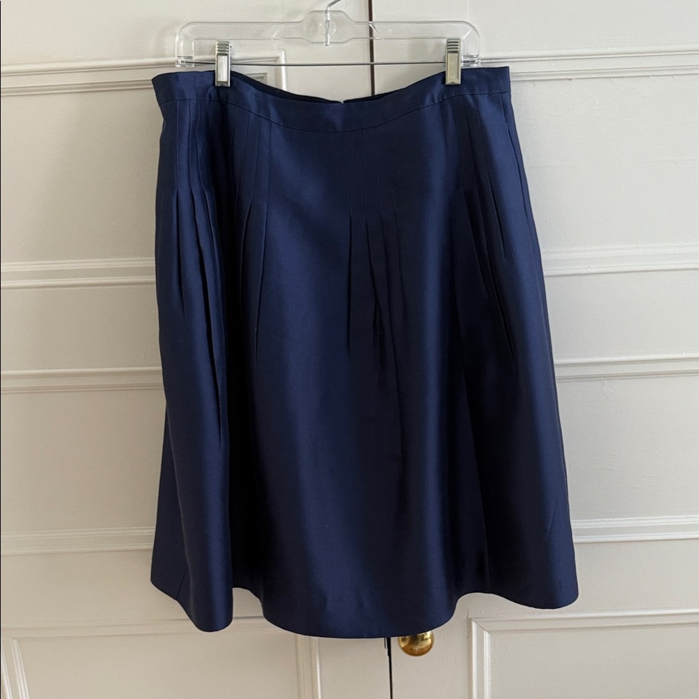 J. Crew Black Label Classic Dark Royal Blue A-Line Skirt Silk and Wool